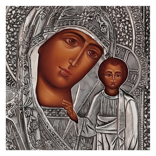 Icono Virgen de Kazan con riza pintado a mano 30x25 cm Polonia 2