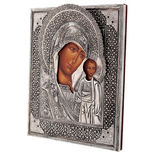 Ícone Nossa Senhora de Kazan pintada à mão com riza em prata 31x26,5 cm Polónia 3