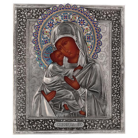 Ikone, Muttergottes von Wladimir, gemalt, Riza, filigran emailliert, 30x25 cm, Polen