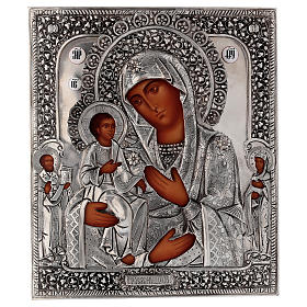 Icone argento e oro con riza: Icona Madonna di Troiensk tre mani 30x25 cm Polonia dipinta riza