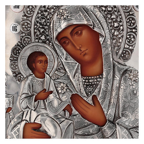 Ícone polaco Nossa Senhora das Três Mãos pintado à mão 31x26,5 cm com riza em prata 2