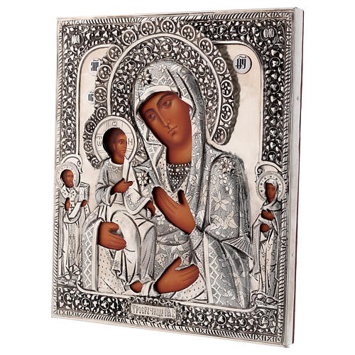 Ícone polaco Nossa Senhora das Três Mãos pintado à mão 31x26,5 cm com riza em prata 3