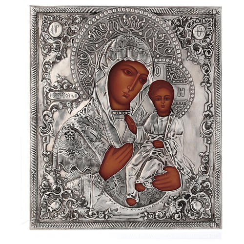 Icône Vierge d'Ivron riza brillante Pologne 30x25 cm peinte 1