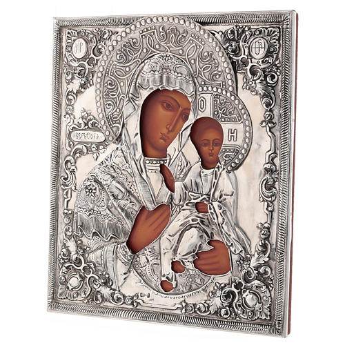 Ícone Nossa Senhora de Ivron pintada à mão com riza em prata 31x27 cm Polónia 3