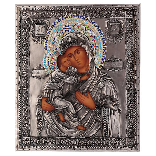 Virgin of Vladimir, enamelled and hand painted icon 24x18 cm Poland 1