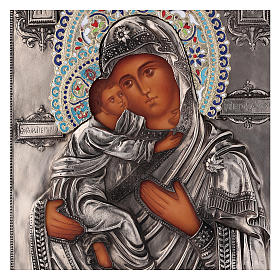 Icone argento e oro con riza: Icona smaltata Madonna di Vladimir dipinta mano 24x18 cm Polonia