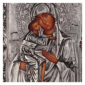 Icono Virgen de Fiodor pintado 20x16 cm Polonia riza