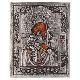 Ícone Nossa Senhora de Feodor pintado 20x16 cm Polónia oklad