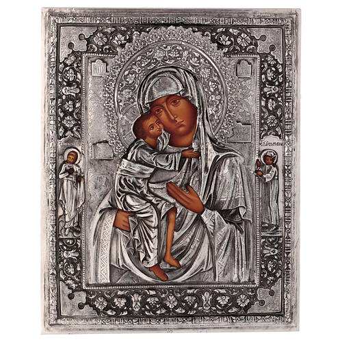 Ícone Nossa Senhora de Feodor pintado 20x16 cm Polónia oklad 1