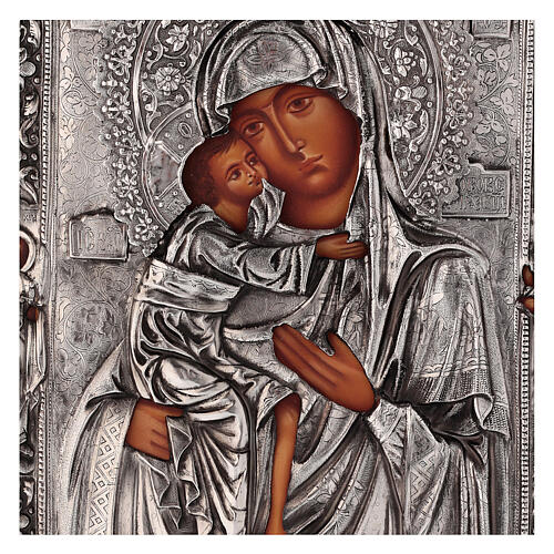 Ícone Nossa Senhora de Feodor pintado 20x16 cm Polónia oklad 2