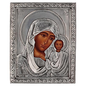Icono Virgen de Kazan riza pintada con témpera 16x12 cm Polonia