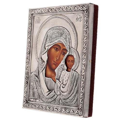 Icono Virgen de Kazan riza pintada con témpera 16x12 cm Polonia 3