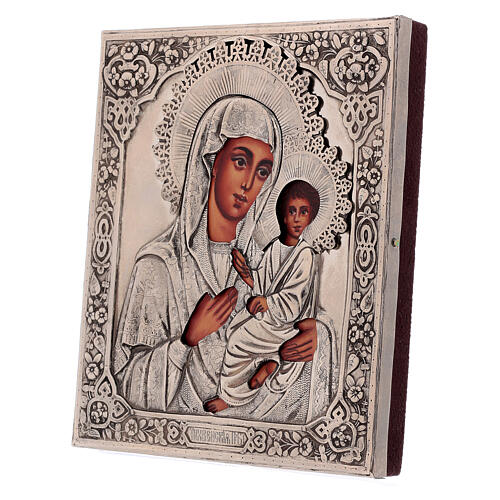 Icono Virgen de Tychvin pintado con riza 16x12 cm Polonia 3
