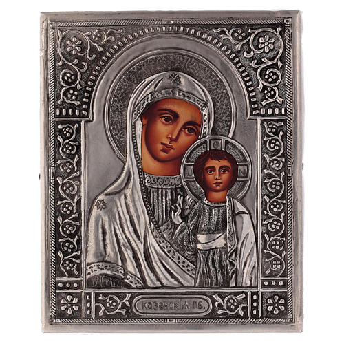 Ikone, Gottesmutter von Kazan, handgemalt, Riza, 16x12 cm, Polen 1