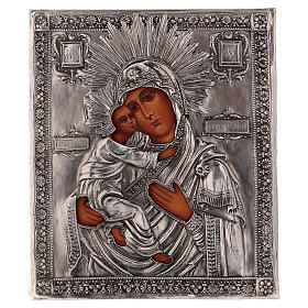 Icône Vierge de Vladimir peinte avec riza 16x12 cm Pologne