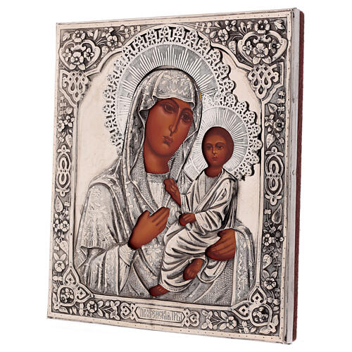 Icono Virgen de Tychvin pintado a mano con riza 20x16 cm Polonia 3