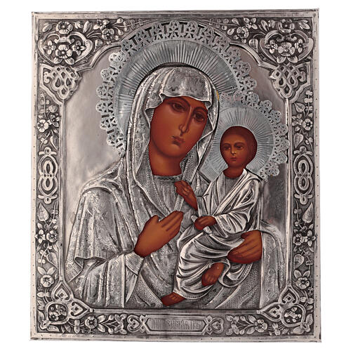 Ícone Virgem de Tikhvin pintado à mão com oklad 20x16 cm Polónia 1