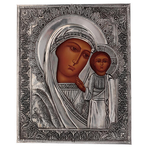 Icono Virgen de Kazan pintado a mano con riza 20x16 cm Polonia 1