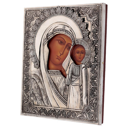 Ícone Virgem de Kazan pintado à mão com oklad 20x16 cm Polónia 3