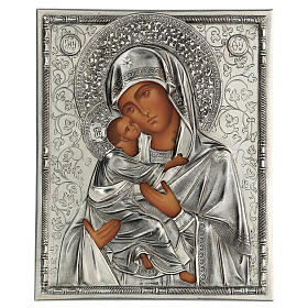 Ícone pintado Nossa Senhora de Vladimir com riza, Polónia, 26,5x22x2 cm