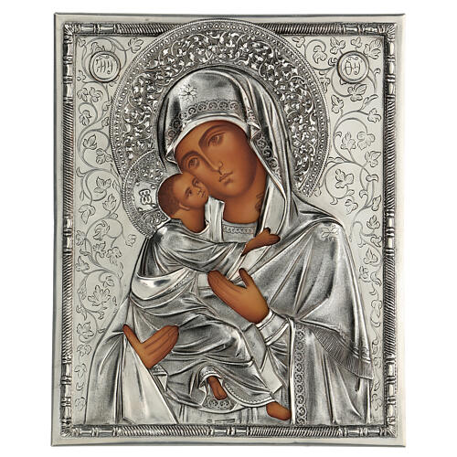 Ícone pintado Nossa Senhora de Vladimir com riza, Polónia, 26,5x22x2 cm 1