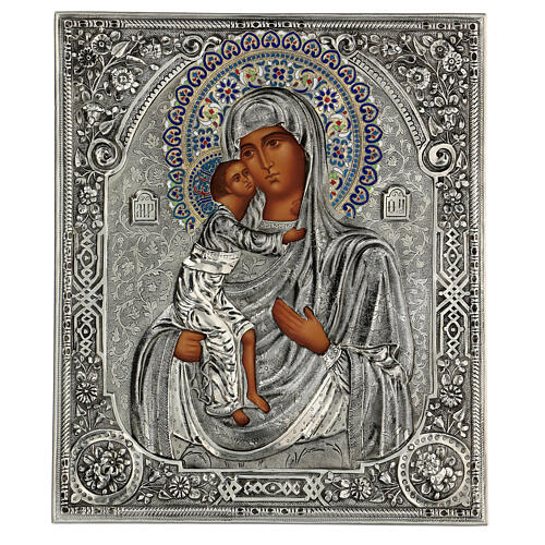 Icône Fiodorovskaïa de la Mère de Dieu peinte avec riza Pologne 40x30 cm 1