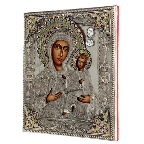Ícone Nossa Senhora Odighitria com riza pintado à mão 31x27 cm Polónia 3