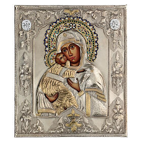 Nossa Senhora de Vladimir ícone pintado com riza 31,5X27 cm Polónia