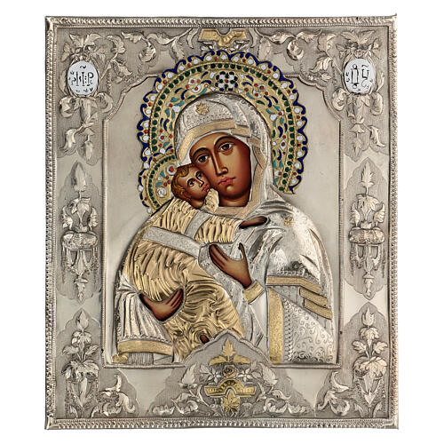 Nossa Senhora de Vladimir ícone pintado com riza 31,5X27 cm Polónia 1