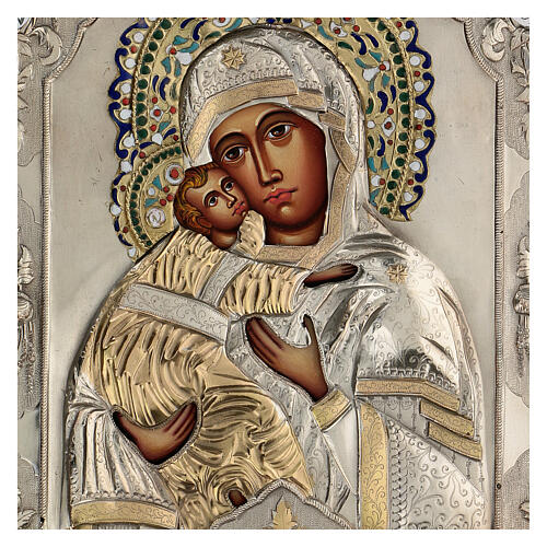 Nossa Senhora de Vladimir ícone pintado com riza 31,5X27 cm Polónia 2