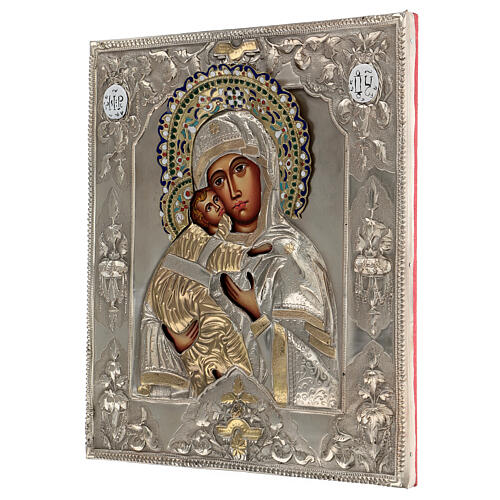 Nossa Senhora de Vladimir ícone pintado com riza 31,5X27 cm Polónia 3