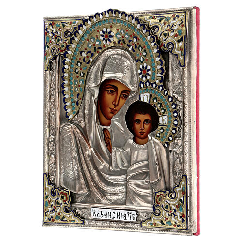 Ícone Nossa Senhora de Cazã com riza pintado à mão 25x21 cm Polónia 3