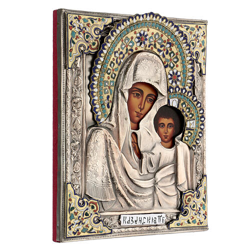 Ícone Nossa Senhora de Cazã com riza pintado à mão 25x21 cm Polónia 4