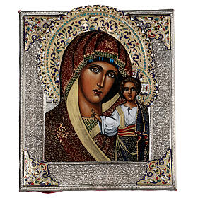 Virgen de Kazan icono riza pintado Polonia 30x20 cm
