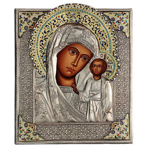 Vierge de Kazan avec riza 30x25 cm icône peinte Pologne 1