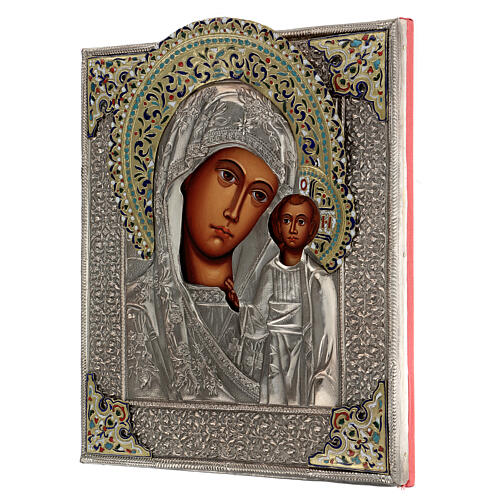 Vierge de Kazan avec riza 30x25 cm icône peinte Pologne 3