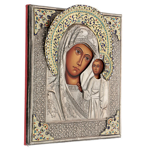 Vierge de Kazan avec riza 30x25 cm icône peinte Pologne 4