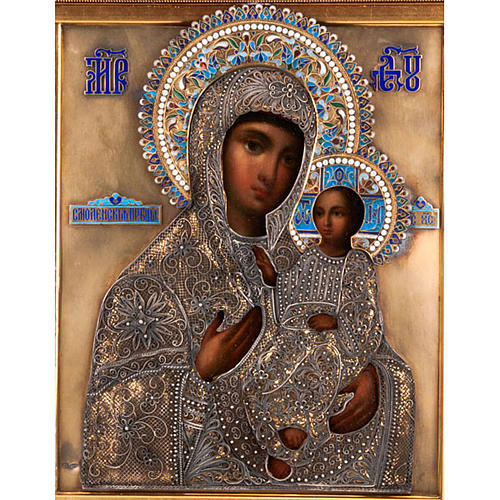 Icona antica "Madre di Dio di Smolensk" riza argento 2