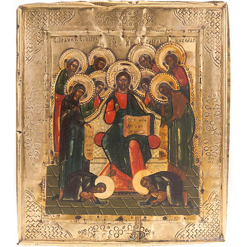 Icono antiguo Cristo en el trono con Deesis (súplica) 1