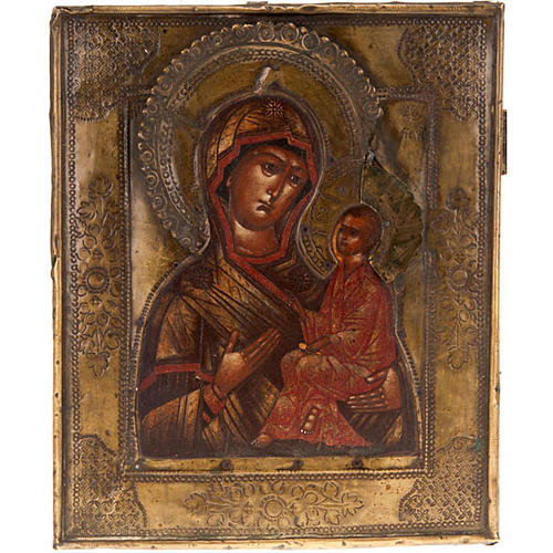 Icona antica "Madonna di Tichvin" con riza 1