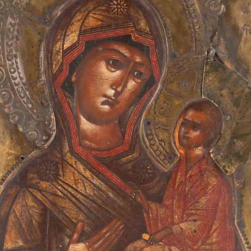 Icona antica "Madonna di Tichvin" con riza 3