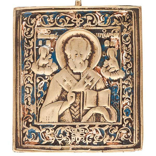 Icona da viaggio antica bronzo "San Nicola" Russia 1