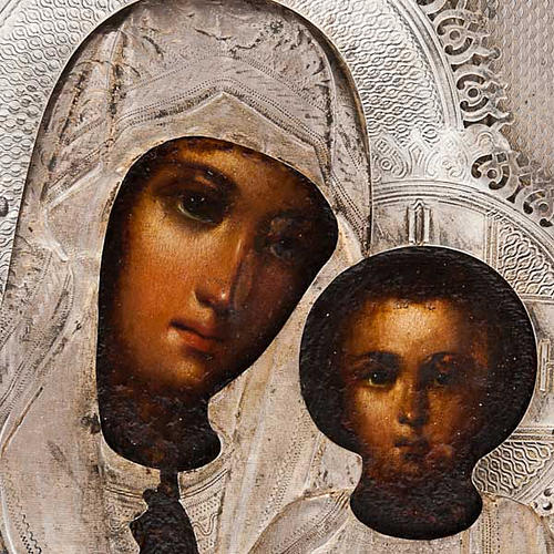 Icona antica "Madre di Dio di Kazan" Russia cofanetto con vetro 7