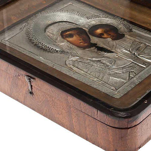 Icona antica "Madre di Dio di Kazan" Russia cofanetto con vetro 8