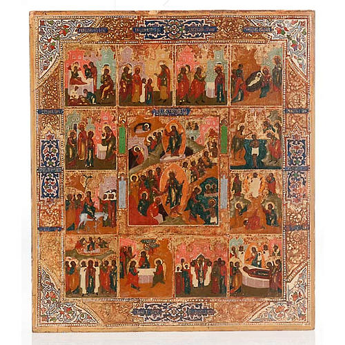 Icona antica russa "Le 12 grandi feste anno liturgico" XVIII sec 1