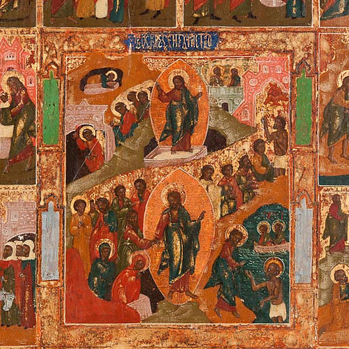 Icona antica russa "Le 12 grandi feste anno liturgico" XVIII sec 2