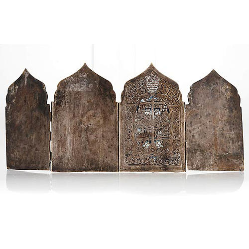 Icona antica quadripartita da viaggio bronzo XIX secolo 4