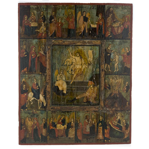 Icono antiguo "doce grandes fiestas" Mstjora XIX sig 1