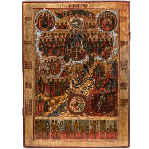 Icona antica Russia "Giudizio Universale" metà XIX sec. 1