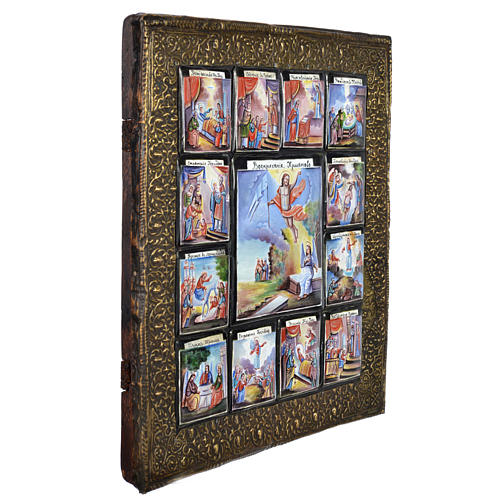 Antique Russian icon 12 Great Feasts with finfit enamel XX century 2